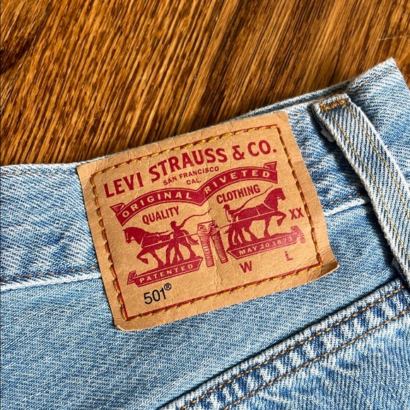 Levi's Blue Distressed Jean Shorts High-Waisted Frayed Hem - Picture 3 of 4